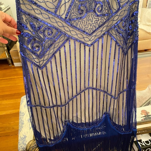 Daisy Blue beaded Dress Midi Length V-Neck - Picture 2 of 6